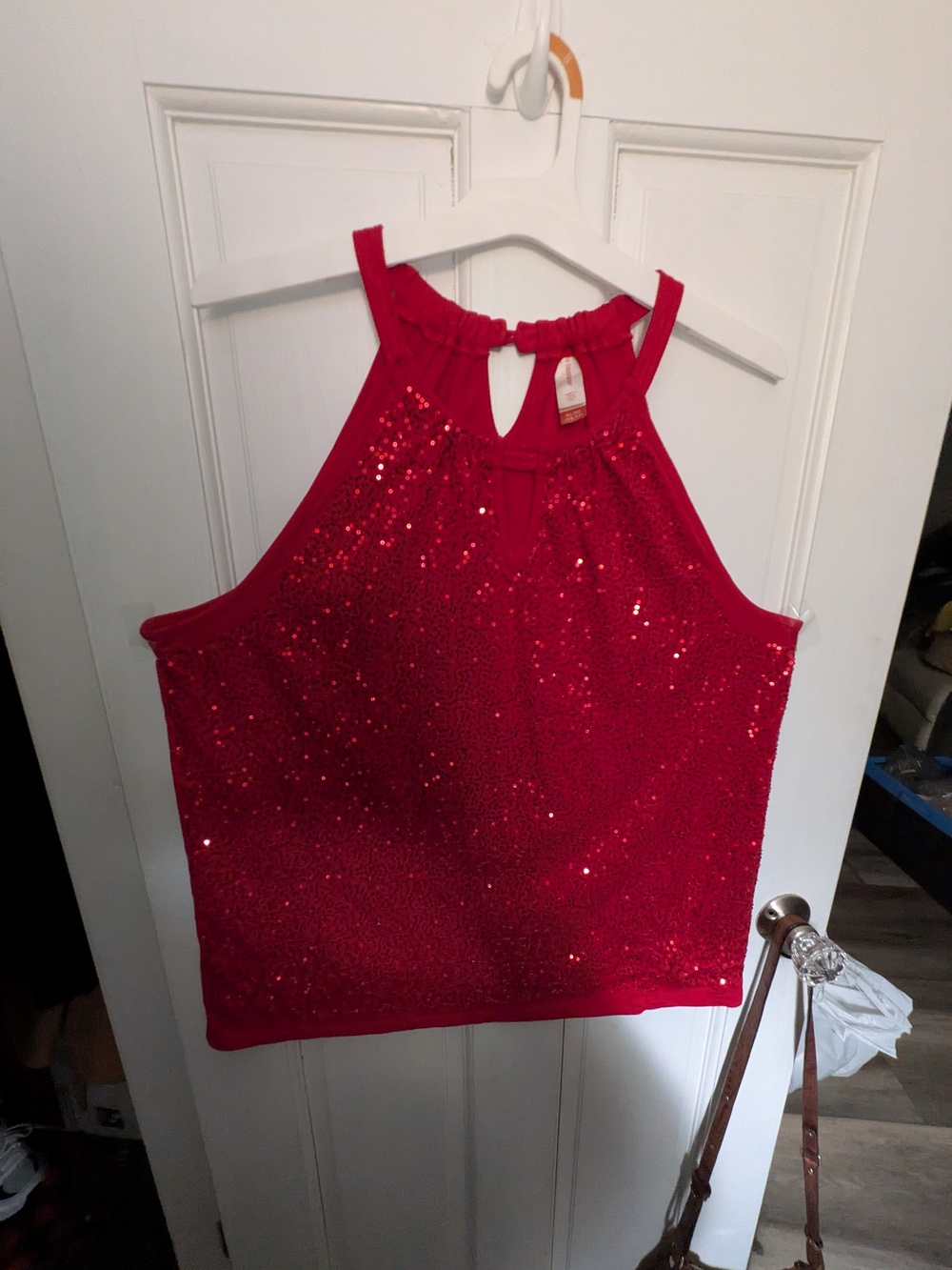 No Boundaries Red Sequin Halter Camisole Holiday Valentine